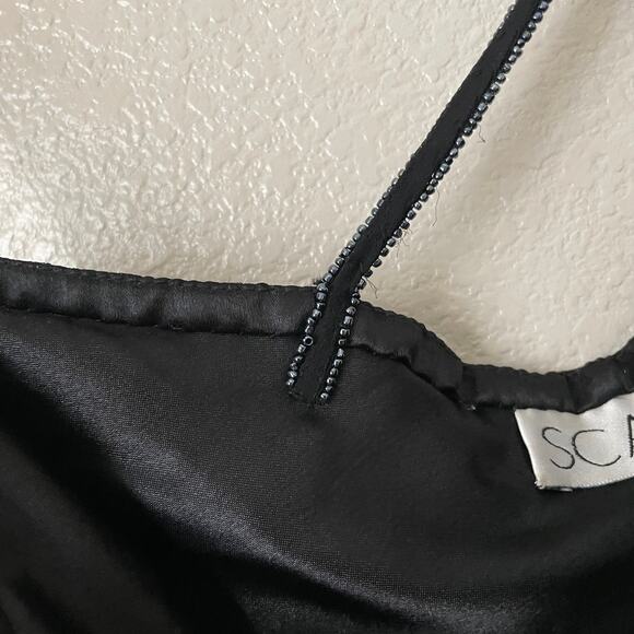 Vintage Scala Dress Womens Medium Black Asymmetric Beaded Sheer Silk Whimsigoth - Picture 11 of 13